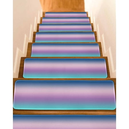 Blue Purple Teal Ombre Cream Stair Treads for Wooden Steps Indoor Runner Rug Carpet Modern Abstract Art Aesthetics 4 Pieces Peel and Stick Staircase Step Treads Covers Washable Throw Door Mats 30 x8