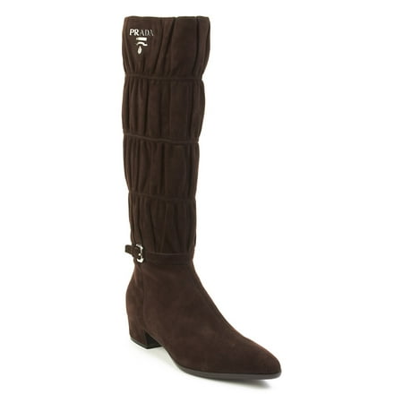 Brown Suede High Heel - Prada Women's Suede High Heel Boot Shoes Brown