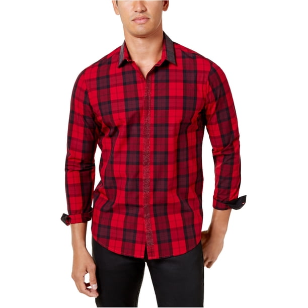 INC Camisa abotonada con cuentas para hombre, roja, mediana