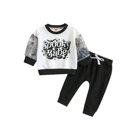 

Huakaishijie Toddler Baby Girls Halloween 2 Piece Clothes Bat Letter Print Long Sleeve Sweatshirt + Pants