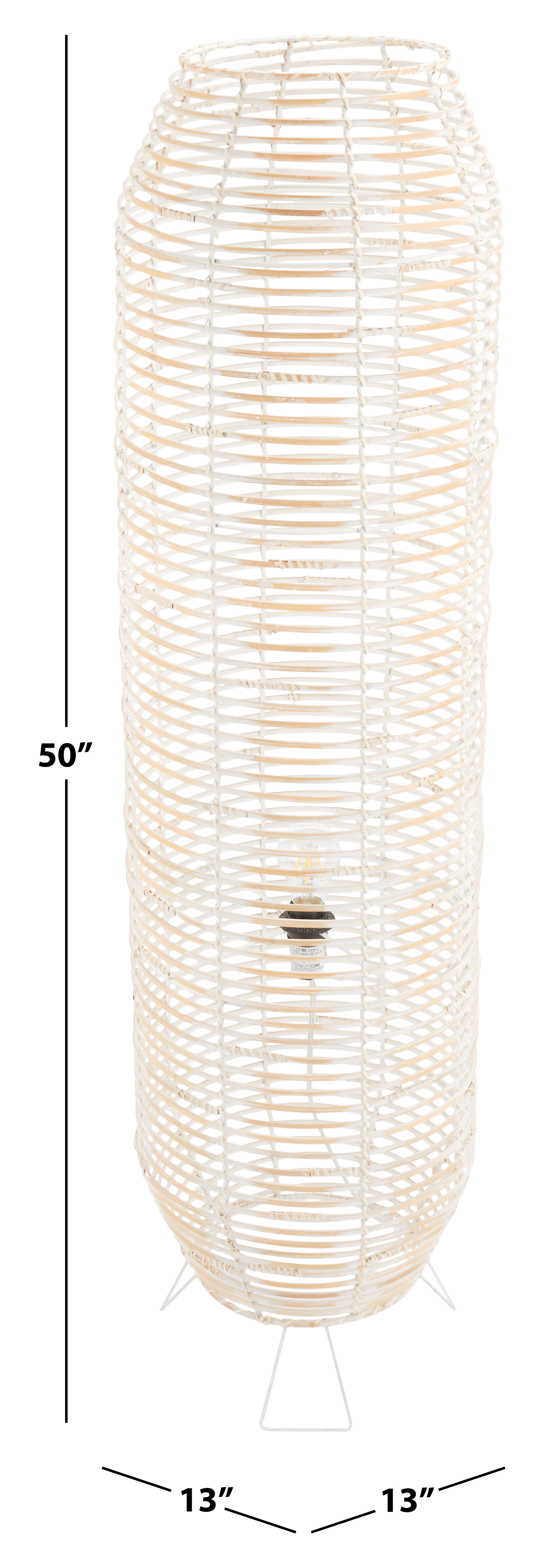 SAFAVIEH Wilde 50 in. Modern White Washed Rattan Floor Lamp with White Washed Shade