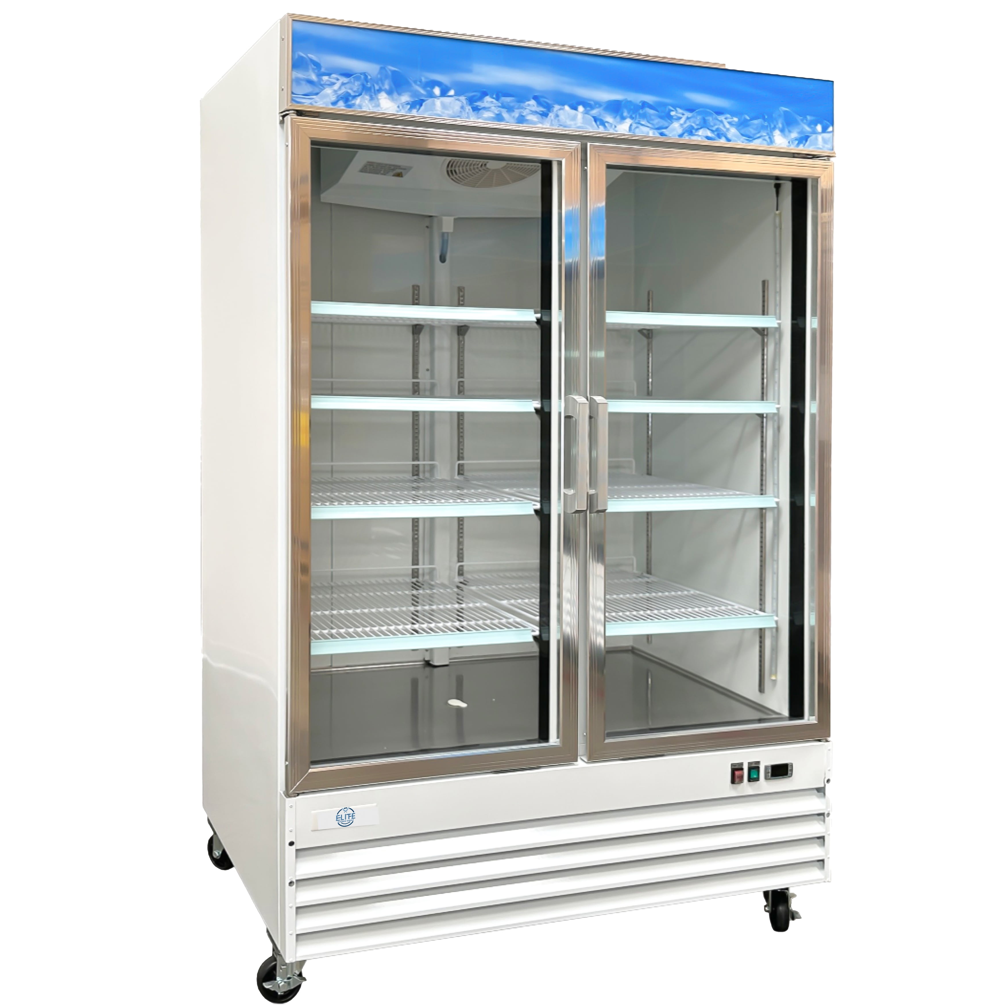 53 in. Two Swing Self-Closing Glass Door Commercial Upright Reach-In Freezer in Stainless Steel 45 Cu. ft.