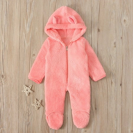 

SUWHWEA Newborn Baby Boy Girls Winter Fleece Jumpsuit Solid Hooded Romper Warm Outwear 2022 Christmas Early Access 50% Deals