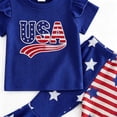 thumbnail image 4 of lnmuld Independence Day Toddler Girls 4th of July Outfit Set USA Embroidery Ruffle Sleeve Top and American Flag Flare Pants for Baby Girls Size:3-4 Years, 4 of 8