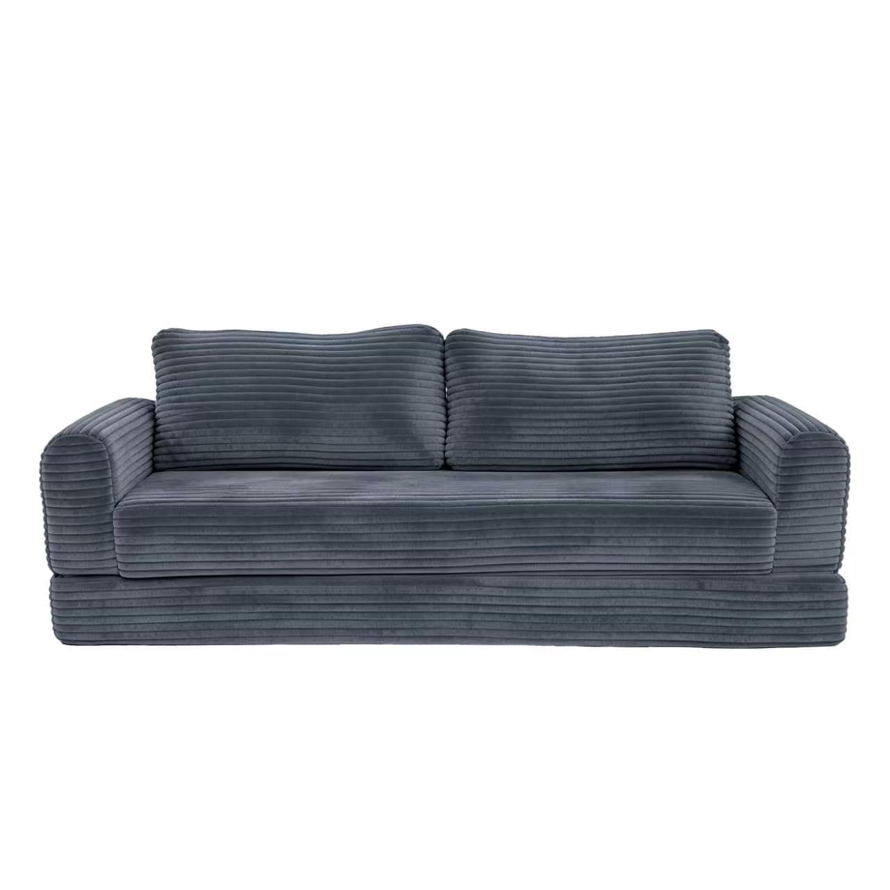 76" Convertible Futon Sofa Bed,Folding Boneless Floor Couch with Deep Seat,Cloud Corduroy Fold Out Sleeper Sofa with Memory Foam Cushion for Living Room,Bedroom,Dark Gray