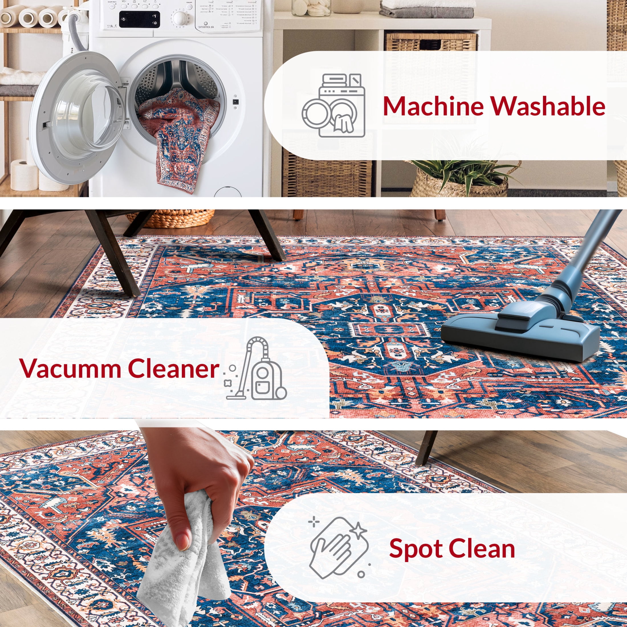 nuLOOM Brielle SpinClean Machine Washable Vintage Medallion Area Rug, 4' x 6', Brielle Rust