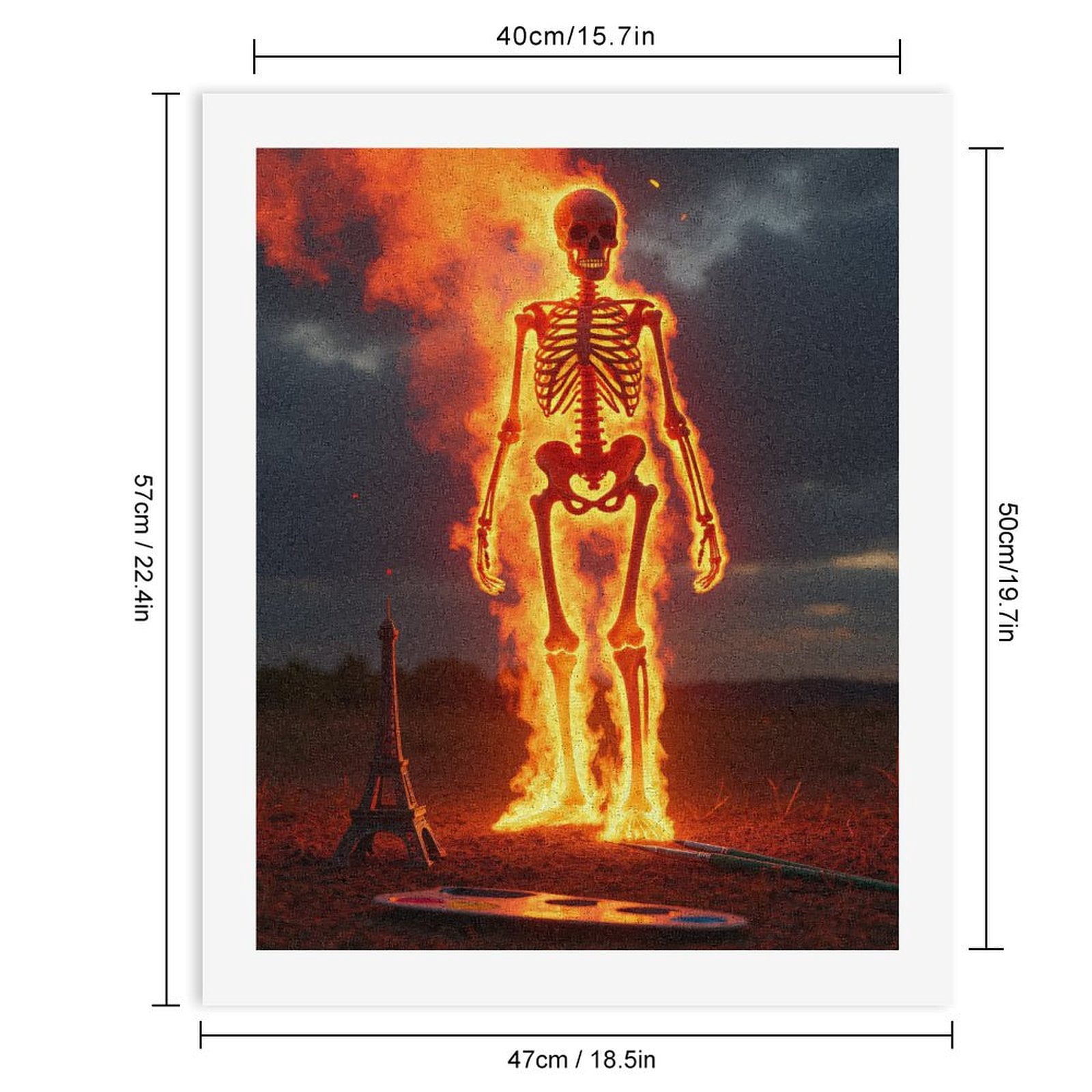 Paint by Numbers Kit for Adults, Skeleton In Flames With Miniature Tower Paint by Numbers, Easy Paint by Numbers Kit for Adults Beginner, DIY Adult Paint by Number Kits on Canvas, 12x16in Home Decor