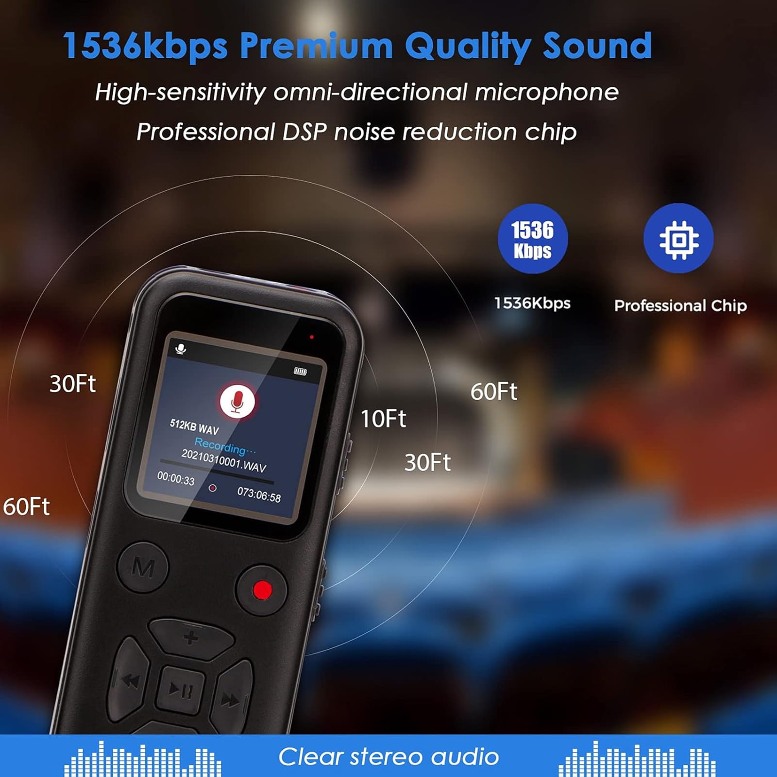 RONY 8GB Digital Voice Activated Recorder: Portable Tape Recorder with Playback Audio Recording Device for Lectures Meetings
