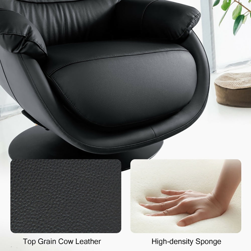 Finihen Leather Soft Upholstered Recliner with Ottoman Footrest, 360° Swivel Leather Lounge Chair with Ottoman and Thick Footstool, for Living Room, Bedroom, Black Finihen Leather Soft Upholstered Recliner with Ottoman Footrest, 360° Swivel Leather Lounge Chair with Ottoman and Thick Footstool, for Living Room, Bedroom, Black