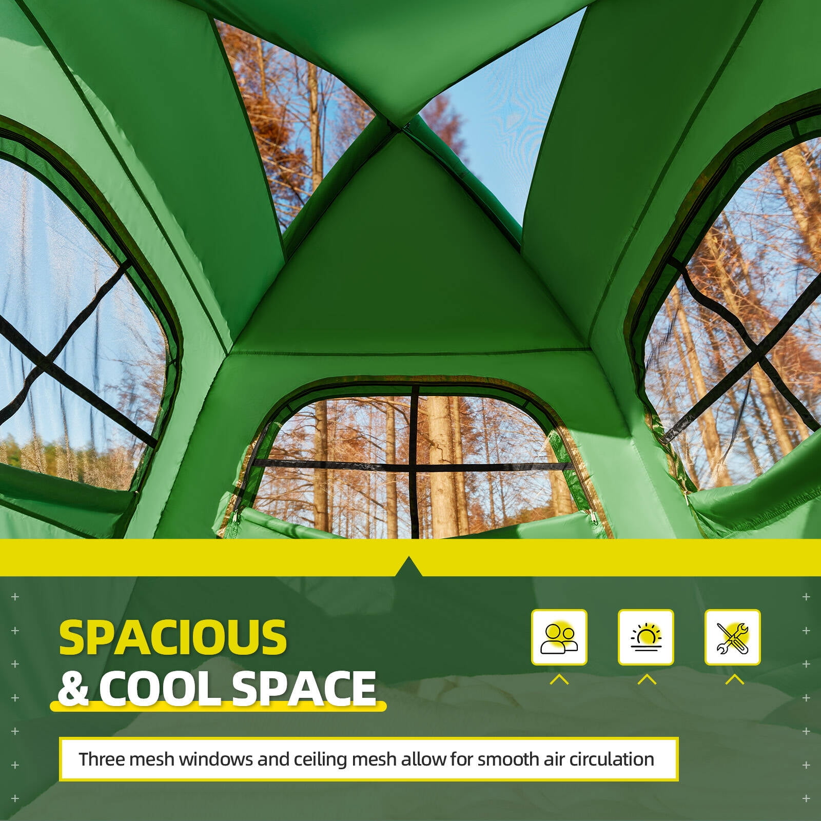 EROMMY Inflatable Camping Tent with Extended Canopy, Easy Set-up 4 Season Air Tents with Inflator for 2-4 Persons，Green