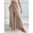 thumbnail image 2 of Women Linen Palazzo Pants Wide Leg Summer Boho High Waist Casual Lounge Pants Beach Travel Vacation Outfits Khaki M, 2 of 8