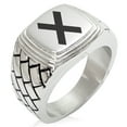 thumbnail image 1 of Stainless Steel Niwa Samurai Crest Geometric Pattern Step-Down Biker Style Polished Ring, 1 of 1