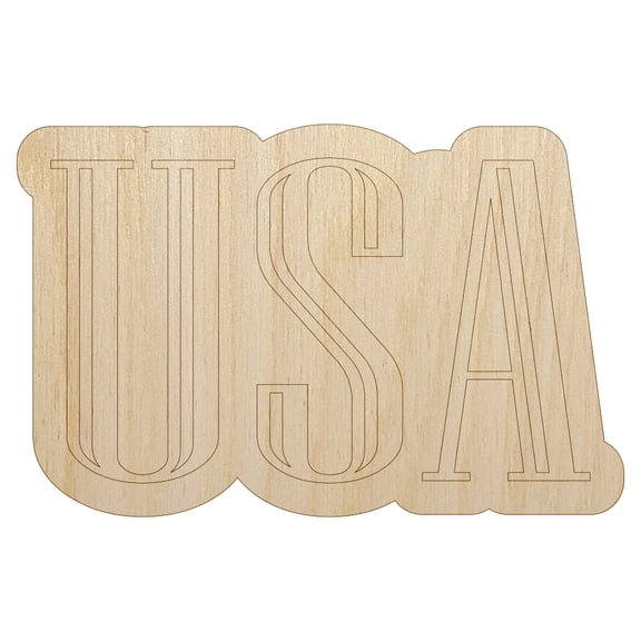 USA Patriotic Text Wood Shape Unfinished Piece Cutout Craft DIY Projects - 4.70 Inch Size - 1/8 Inch Thick