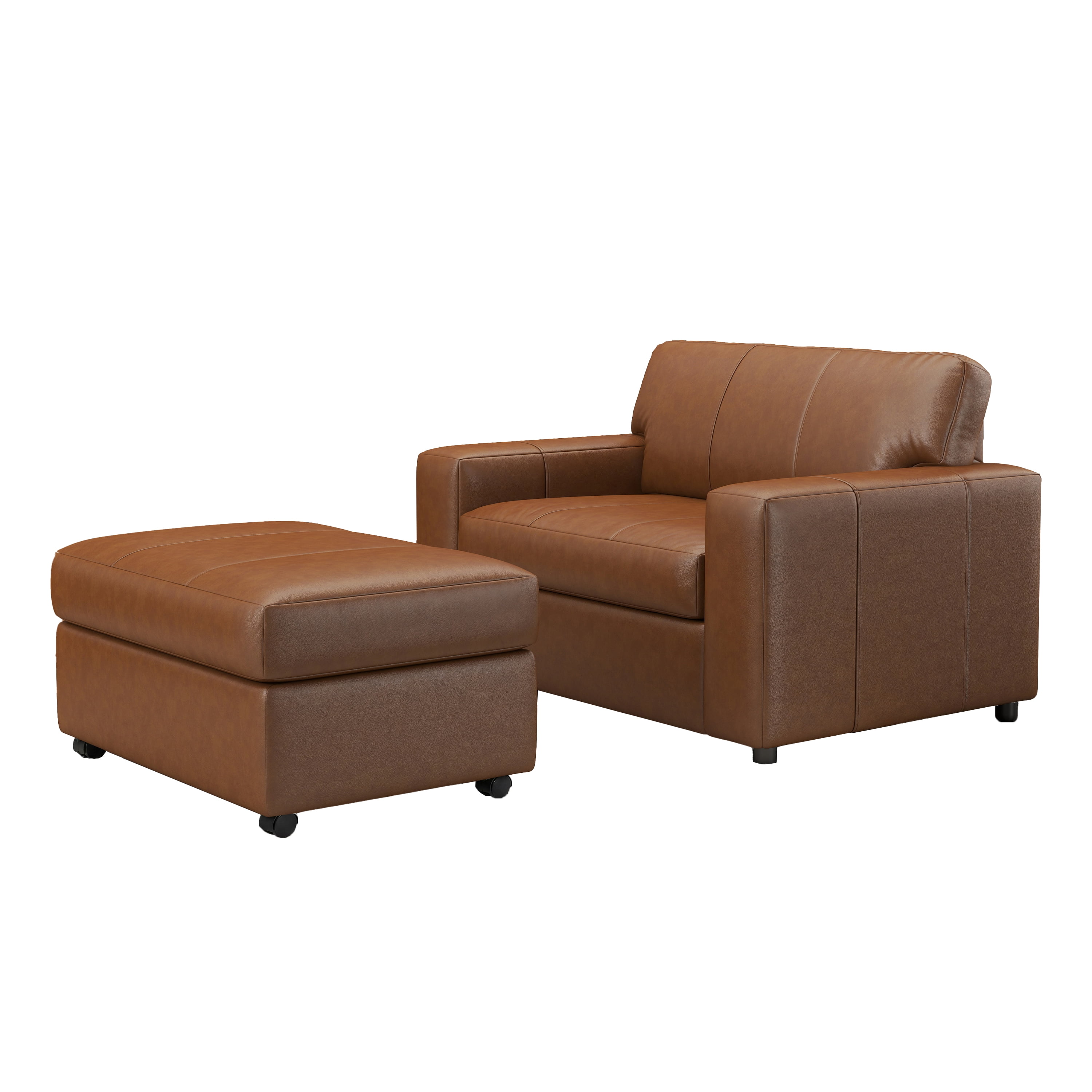 Roundhill Furniture Sakan Leather Upholstered 2-Piece Living Room Set, Cutler Chair and Ottoman