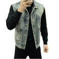 thumbnail image 2 of Tawop Jackets for Men Vest Denim Sleeveless Motorcycle Solid Mens Clothing,Blue,XL, 2 of 8