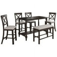 thumbnail image 3 of Harper & Bright Designs 6 Piece Counter Height Dining Table Set with Bench, Wooden, Kitchen Table for 6, Espresso, 3 of 15
