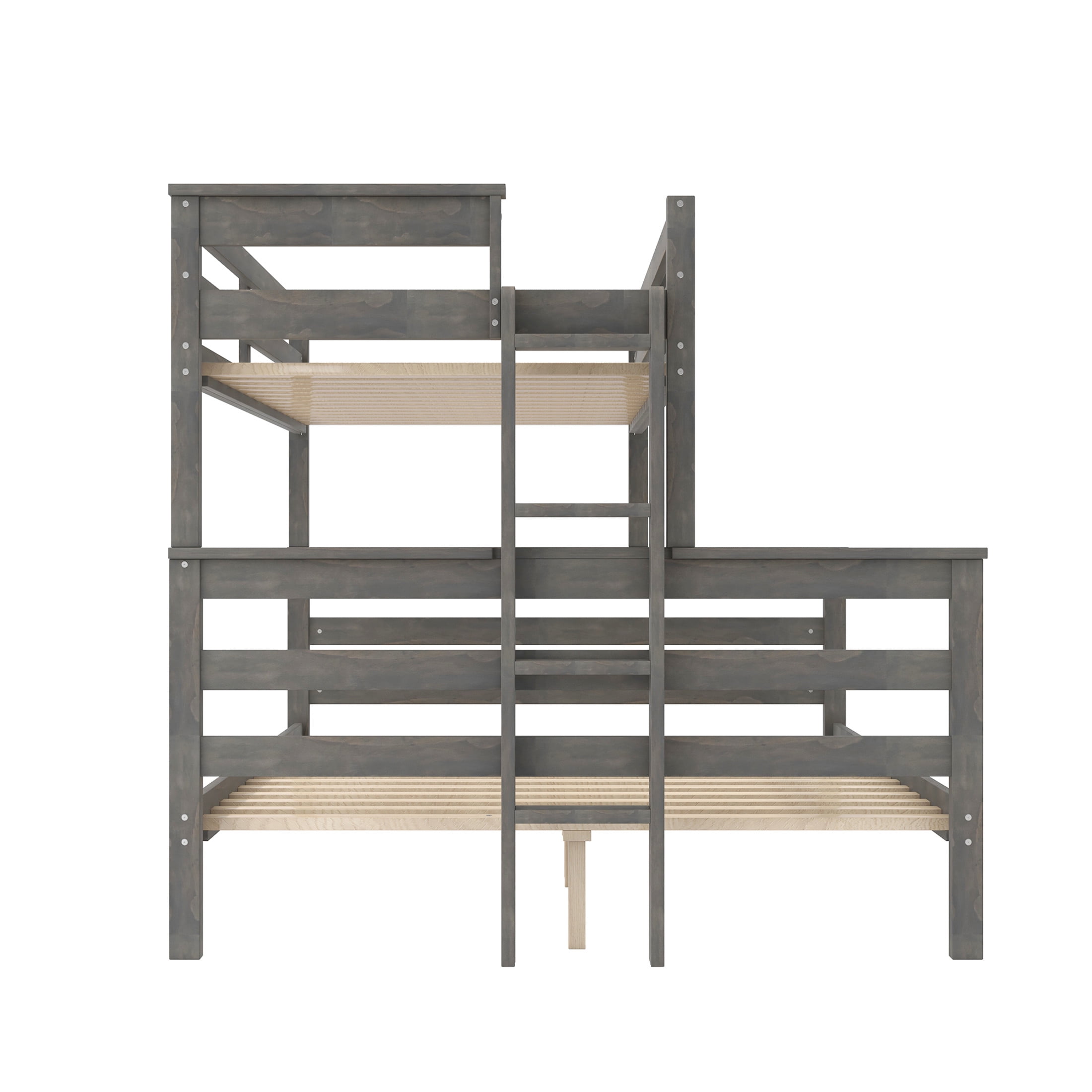 Noble House Zahra Twin XL over Queen Bunk Bed, Detachable Stacked Bunk Bed with Built-in Ladder, Grey