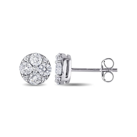 Miabella 1 Carat T.W. Diamond 10kt White Gold Cluster Stud Earrings