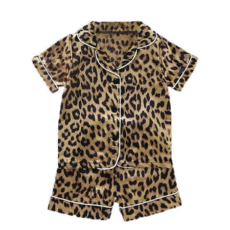 

Kids Girls Pajamas Leopard Printed Short Sleeve Outfits Clothes Newborn Child Infant All Season Soft Trendy Leisure Outwear Children s Day Gift Robe Sleepwear Sets