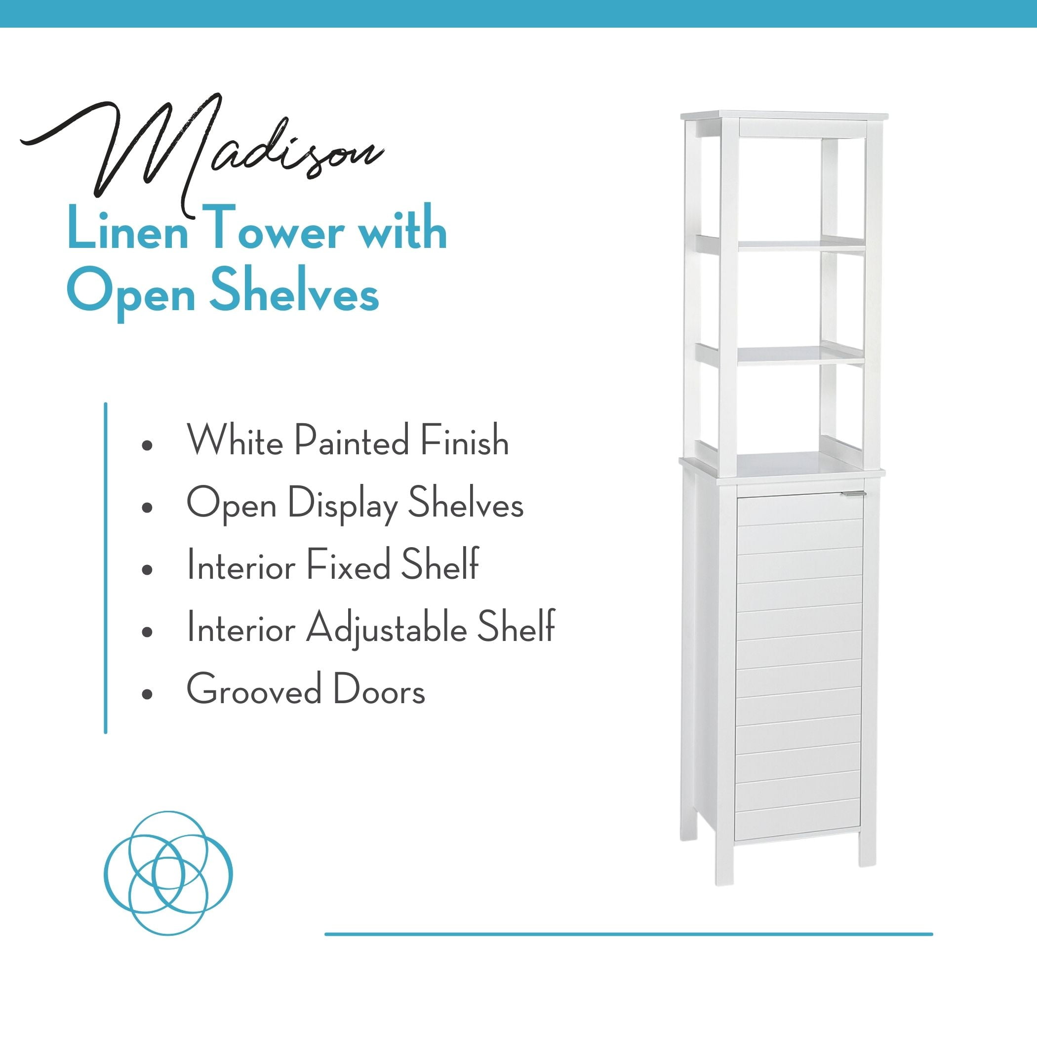 RiverRidge Madison Tall Bathroom Storage Linen Cabinet Organizer with Door - White