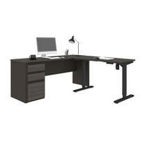 Bestar Prestige Plus 3 Piece Standing Desk Set in Bark Gray and Slate