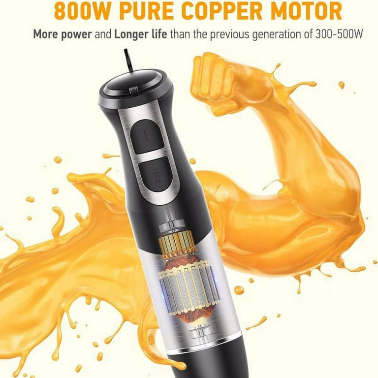 Immersion Blender Hand Blender, Abuler 800W Hand Mixer Stick, 5-in-1, 12  Speed BPA-Free Stick Blender 304 Stainless Steel, Chopper, Whisk, Milk