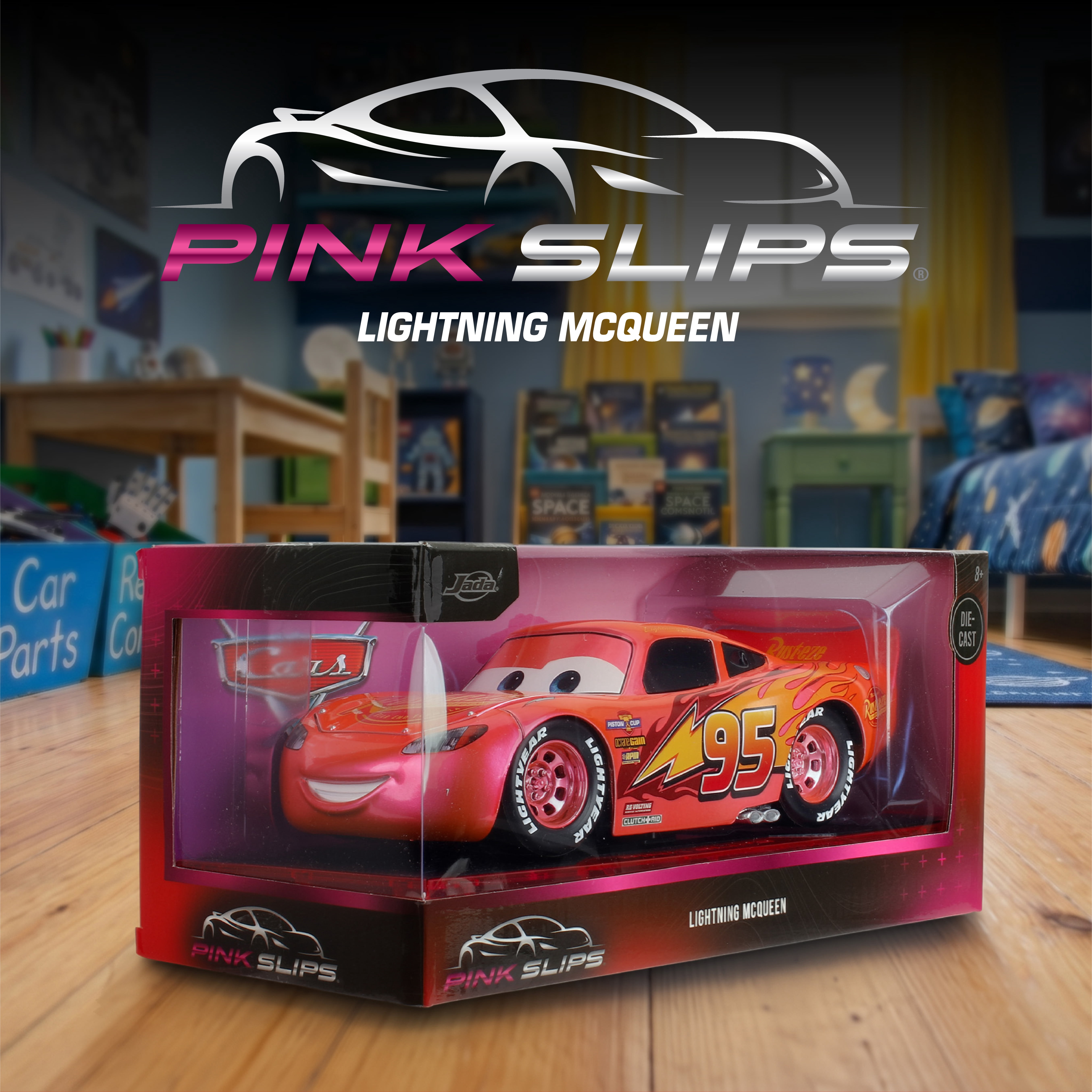 Jada Disney Pixar Cars 1:24 Pink Slips Lightning McQueen Die-cast Car, Model Vehicles(Pink)