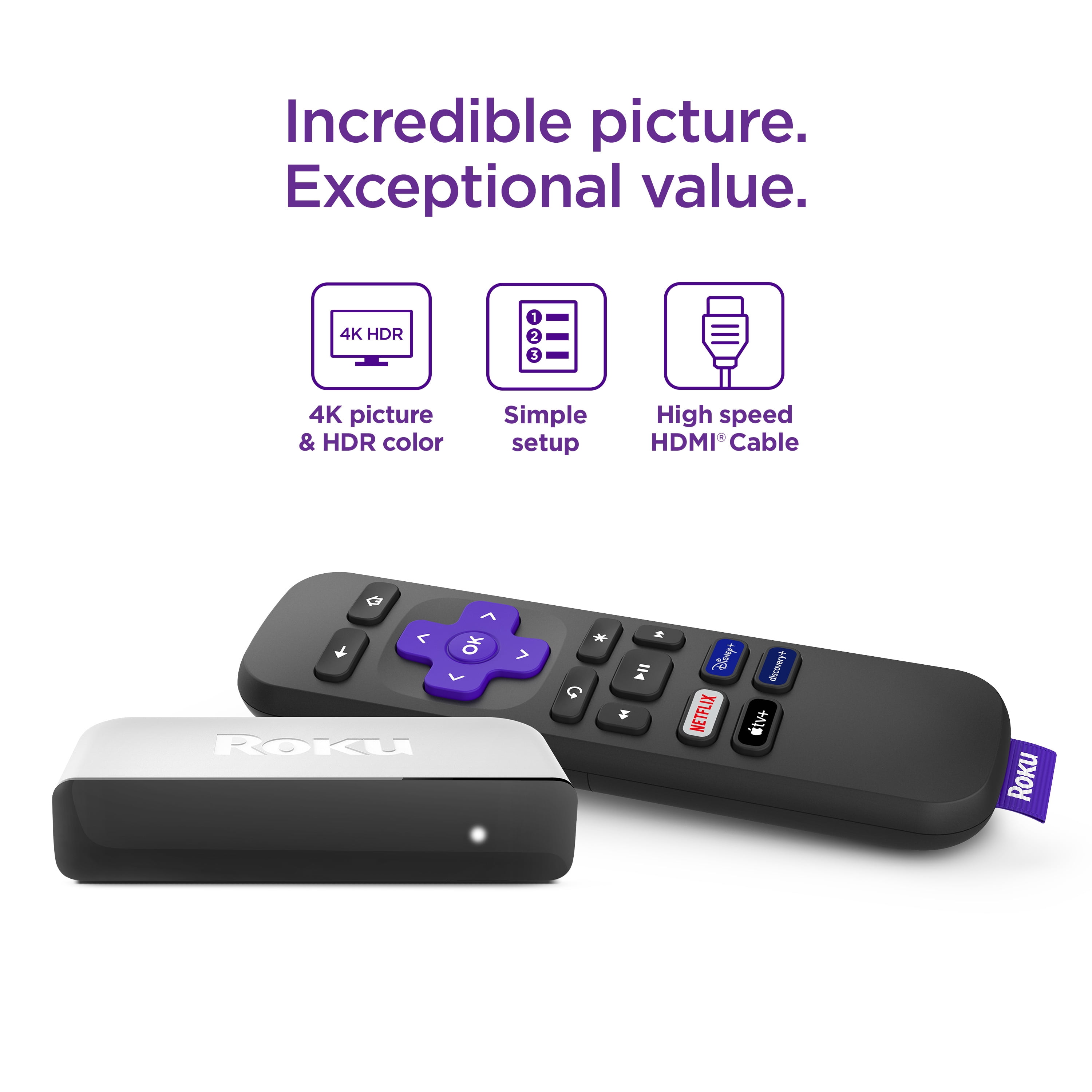 Roku Premiere | HD/4K/HDR Streaming Media Player, Simple Remote and Premium  HDMI Cable, Black