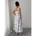 thumbnail image 2 of White Floral Print Waist-Gathering Pleated A-Line Maxi Dress For Women, 2 of 8
