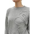 thumbnail image 5 of INSPIRE CHIC Women's 3D Floral Dropped Shoulders Knit Top Ribbed Crew Neck Long Sleeve Small Grey, 5 of 6
