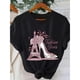 thumbnail image 1 of Camiseta casual de mujer con gráfico de la Torre Eiffel, ajuste suave y holgado, manga corta, cuello redondo, diseño floral y tacón alto, tejido ligero de punto, perfecto para viajes en primaveraveran, 1 of 6