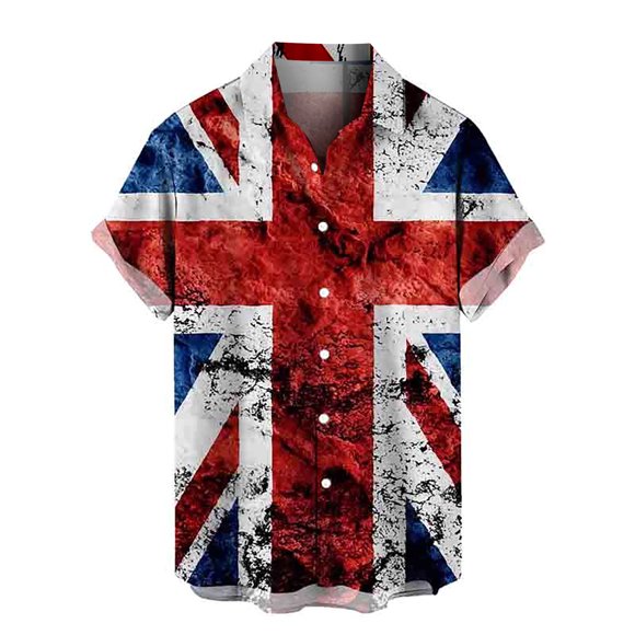 Red Polo Shirts For Men, Polyester Van Heusen Dress Shirts For Men, Mens Polo Shirts, Men's Summer Casual Independence Day Flag Print Shirt Short Sleeve Turn Down Collar Shirt