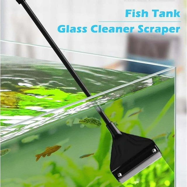 Xihbxyly Raspador de Acuario, Herramienta de Limpieza 3 En 1, Hoja de Acero Al Carbono, Diseño Versátil, Mango de Fácil Agarre, Varilla Ajustable, Mantenimiento de Peceras, Incluye Hojas Adicionales,