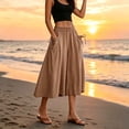 thumbnail image 2 of Hngshg Plus Size Capris for Women Flowy Loose Smocked Solid Color Casual Wide Leg Pants Summer Vacation Pants with Pockets, 2 of 5
