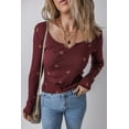 thumbnail image 3 of Women's Burgundy Floral Print Ribbed Long Sleeve Top with Notched Neck - [ZhiHiMeRi] | L, 3 of 12