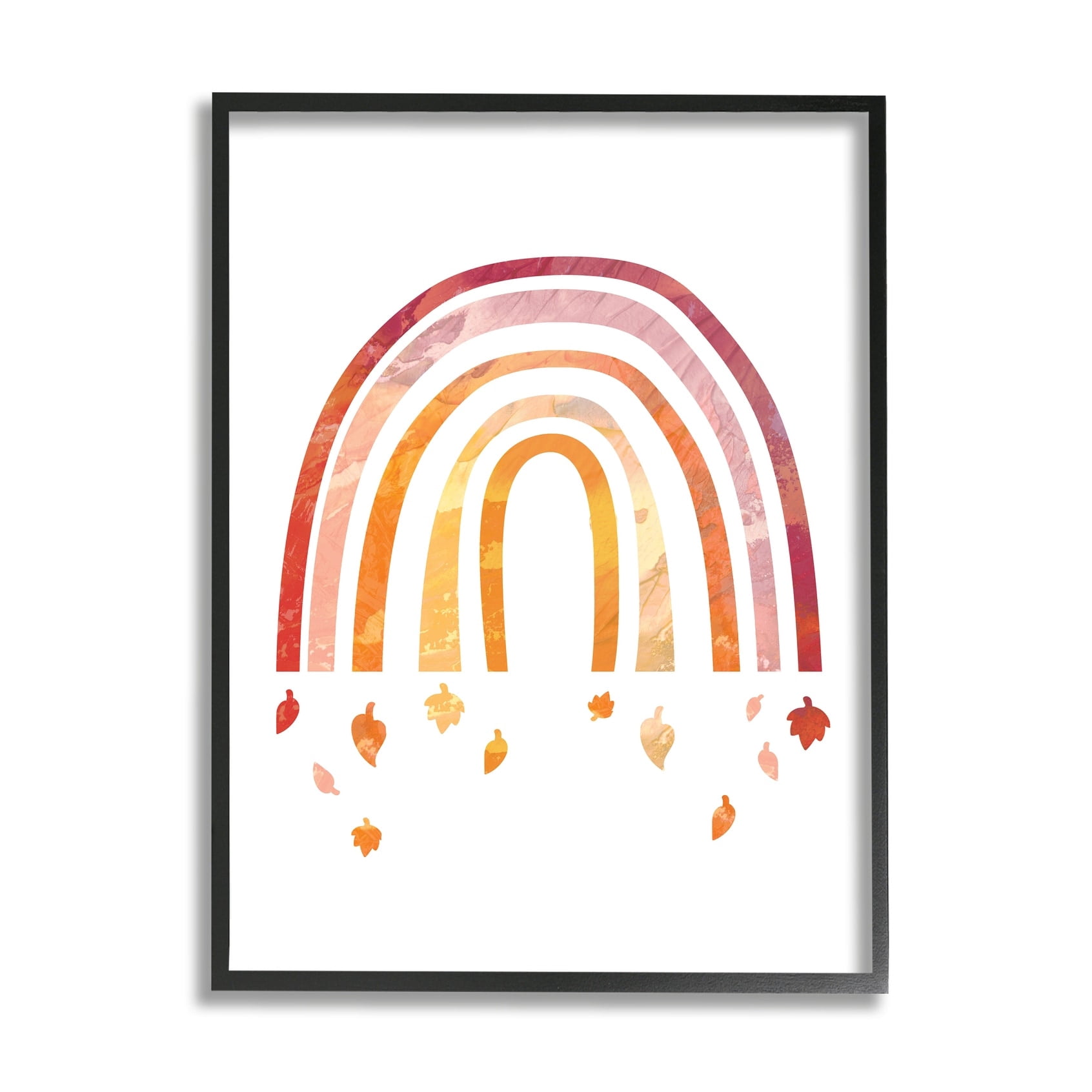 Stupell Industries Red Tone Rainbow with Autumn Leaves Falling Grey Framed, 16 x 20, Design by Daphne Polselli