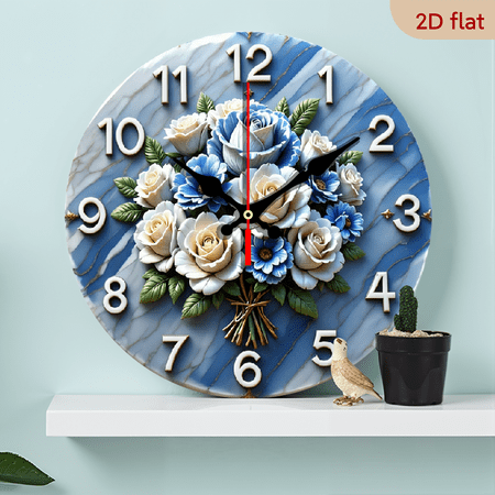 2 D Flat 1 pc 10 Inch Round Wooden Wall Clock Silent Non Ticking Japanese Quartz Movement, White