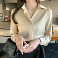 thumbnail image 4 of Lenpel Women's Dressy Casual Blouses Long Sleeve V Neck Solid Color Business Work Tops Trendy Spring Fall Outfits, 4 of 5
