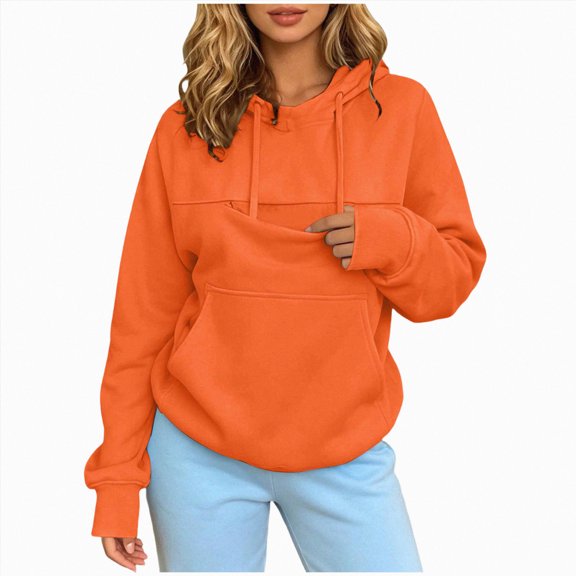 NOLDARES Womens Pet Pouch Hoodies with Kangaroo Pocket Oversized Trendy Sweatshirts Outside Kitten Puppy Carrier Holder Sweatshirts Cat Hoodie with Pouch(Q308-Orange)
