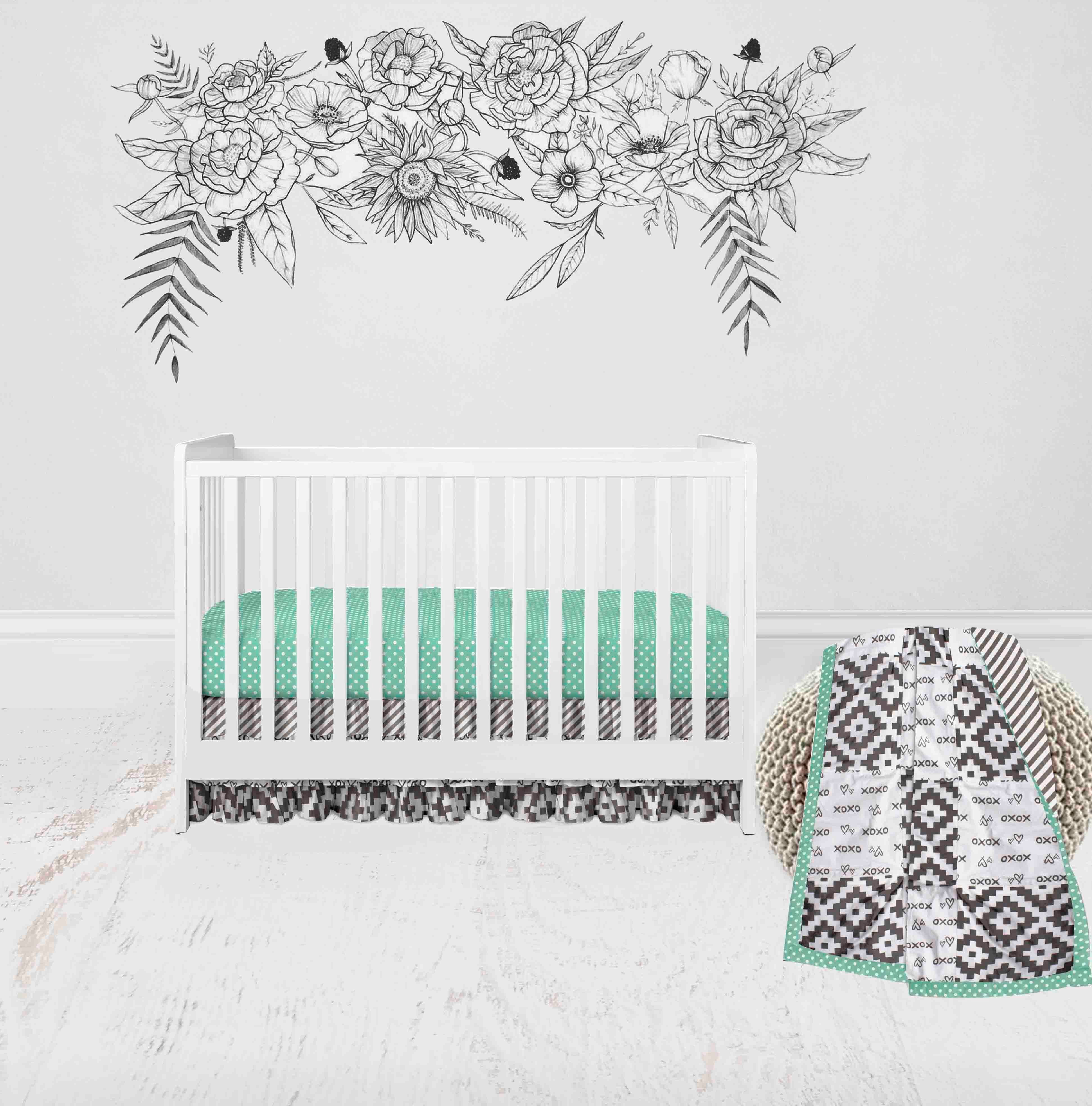 Bacati - Love Aztec 3-Piece Crib Bedding Set - Grey/Mint Unisex