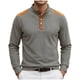thumbnail image 3 of Ceisia Men's Loose Fit Long Sleeve Henley Shirts with Waffle Knit and Shoulder Color Block Patchwork, Stretch Blend Stand Collar Casual Tops Gifts, 3 of 5