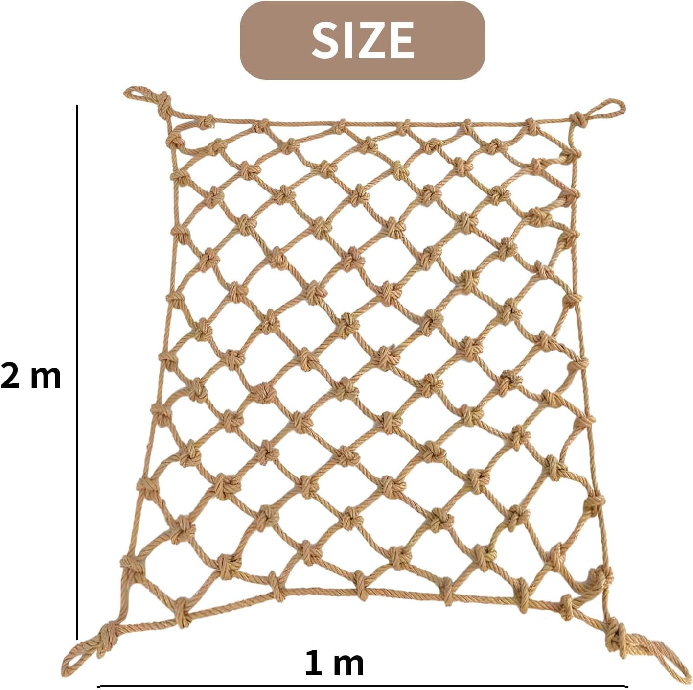 Heavy Duty Jute Rope Tear-resistant Sisal Rope Mesh Twine Netting Wall Children Pets Container Protection Net Safety Netting For Balcony Stairs Scenic Railings Garden Bar Decoration 1x2m