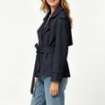 thumbnail image 6 of FDGIU Women's Lapel Belted Cropped Trench Jacket, Double Breasted Long Sleeve Lightweight Wind Coat with Side Pockets for Spring Fall Casual Office Daily Layering, 6 of 7