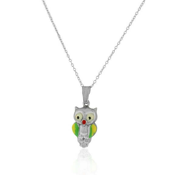 925 Sterling Silver 3D Enamel Owl Charm Pendant Necklace, 18"
