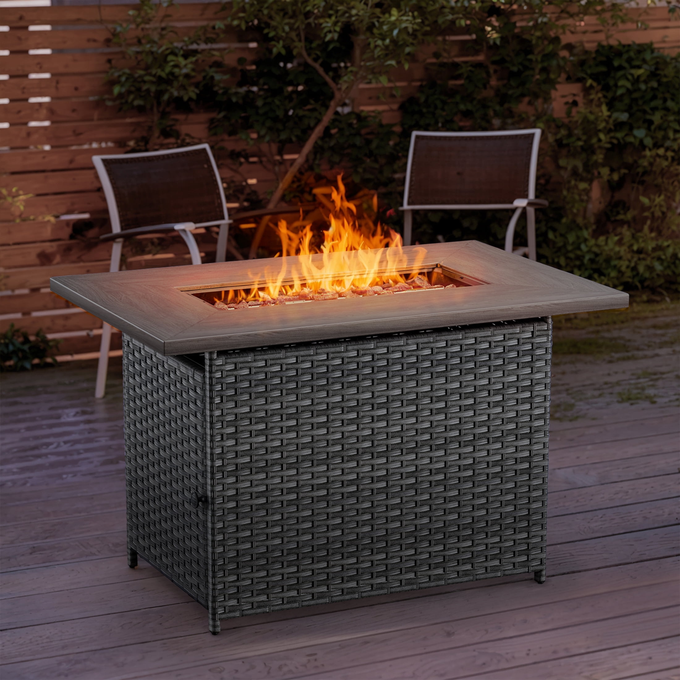 POCASSY 41" Propane Fire Pit Table - 50,000 BTU Metal Fire Pit with Removable Lid, Metal Table Top, for Porch Deck Garden, Gray