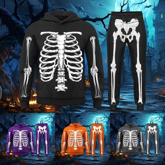 Halloween Unisex Tracksui Skeleton Hoodies And Sweatpants Set for Boy Girl 2 Piece Outfits Athletic Jogging Suits