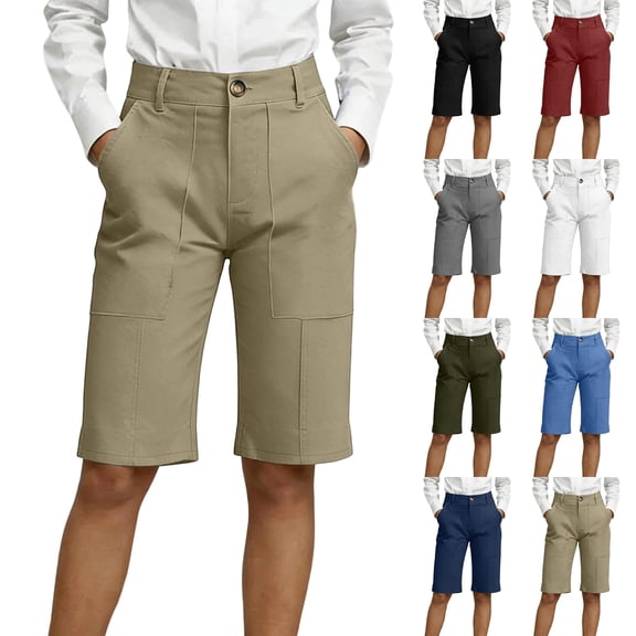 Women's Business Bermuda Shorts High Waist Stretchy Wide Leg Short Casual Dressy Work Office Suit Pants with Pockets, M