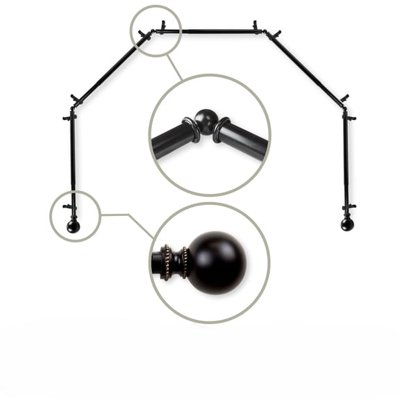 Solid 5-Sided Bay Window Curtain Rod - 232" - Black