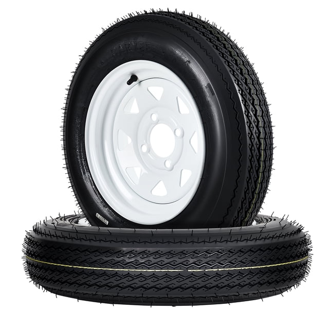 All-Weather Trailer Tire & Wheel Set - 4.80-12, 6PR Load Range C, 4 Lug 12" White Modular Rims - Fits Utility, Boat, Camper, Travel Trailers - PCD: 101.6x4, Center Hole: 70, ET=0, 4.80-12 6PR 4 holes