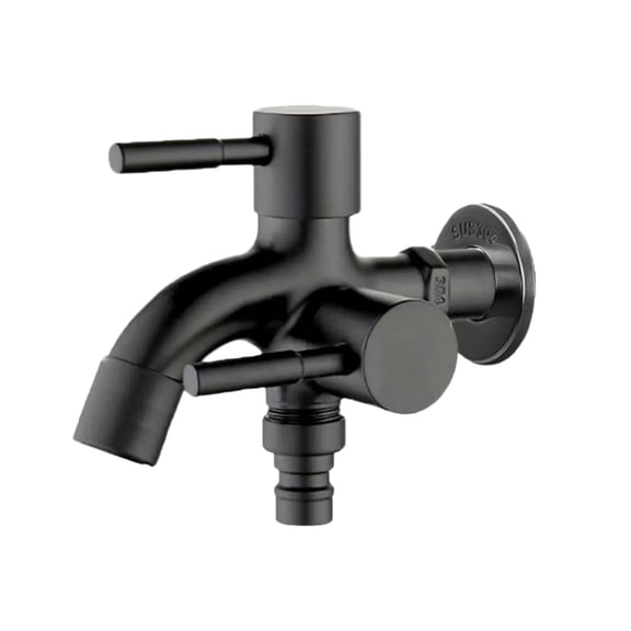 Black Two Control Water Tap 1 In 2 Out Double Outlets Faucet 304 Stainless Steel Garden Outdoor